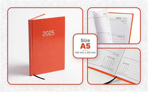 2025 Diary A5 Week To View Academic Planner Organiser Hardback Cover