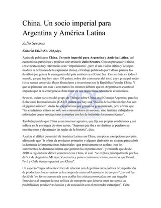 China Un Socio Imperial Para Argentina Y Am Rica Latina Pdf