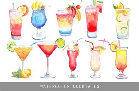 Watercolor Cocktails Cocktail Illustration Clip Art Cocktails Clipart