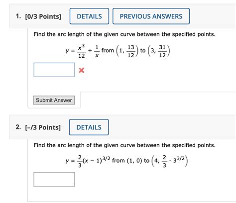 Solved Find The Arc Length Of The Given Curve Between The Chegg