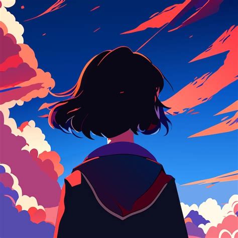 Premium Vector | Girl looking at the sky view from her back in anime style illustration