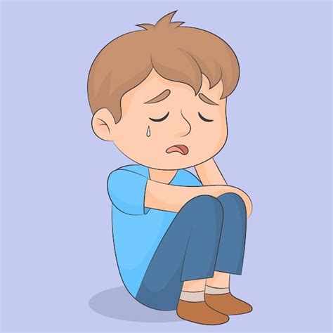 Lindo niño triste niño sentado solo llor Premium Vector Freepik