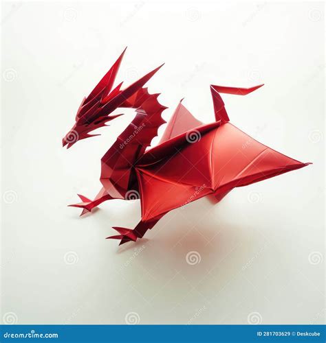 Fantasy Creature Origami Dragon Paper Art Red Color Tones Stock ...