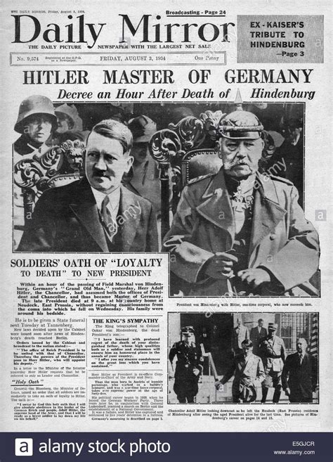 1934 Daily Mirror Adolf Hitler becomes Chancellor and President of ...