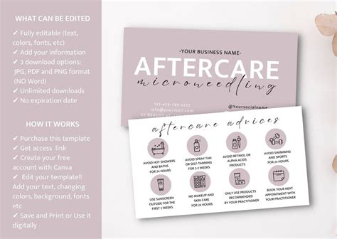 Microneedling Aftercare Card Template Aftercare Card Editable Canva