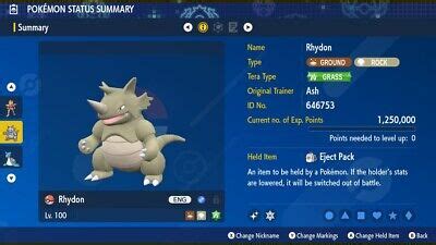 Shiny Rhydon 6IVs Tera Type Grass Pokémon Scarlet and Violet eBay