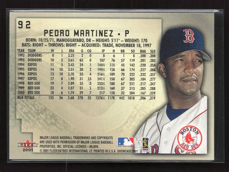 2001 Fleer Showcase 92 Pedro Martinez Boston Red Sox EBay