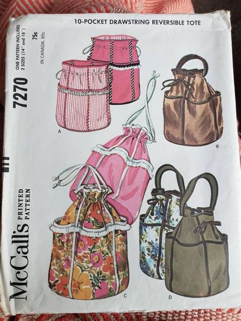 Vintage Drawstring Reversible Tote Pattern From The S Etsy