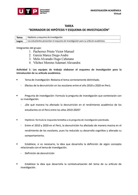 S Tarea Borrador De Hip Tesis Y Esquema De Investigaci N