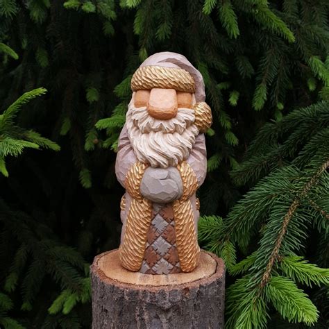 Wood Carving Wooden Santa Carving With Gold and Light Brown - Etsy