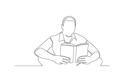 Premium Vector Continuous Line Drawing Of A Male Reading The Book