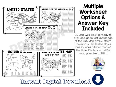 United States Map Quiz & Worksheet: USA Map Test With Practice Sheet ...