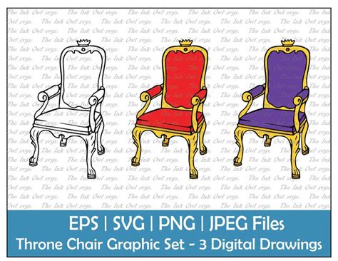 Royal Throne Vector Clipart Set Outline Stamp And Color Graphics Royalty King And Queen