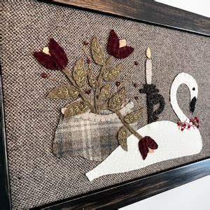 Primitive Swan Still Life Wall Art Hand Embroidered Wool Etsy