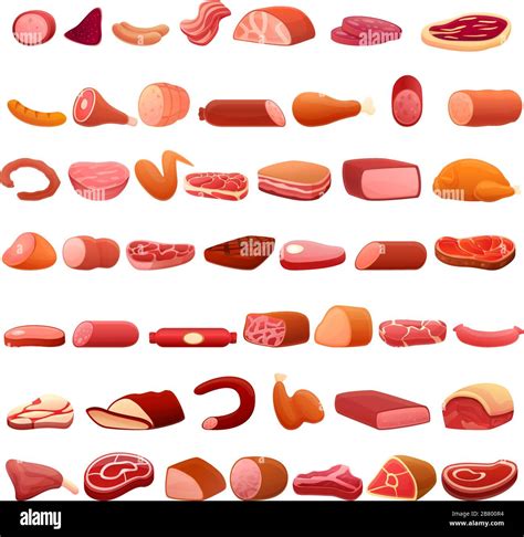 Meat Icons Set Cartoon Set Of Meat Vector Icons For Web Design Stock