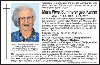 Traueranzeigen Von Maria Summerer Trauer Bz