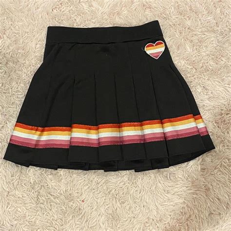 Lesbian WLW Sapphic Pride Embroidered Pleated Black Depop