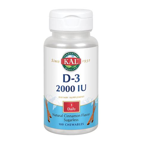 KAL D 3 2000 IU Sugarless Chewable Vitamin Tablets Cinnamon 100 Count