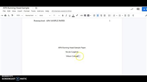 APA Running Head And Title Page Using Google Docs YouTube