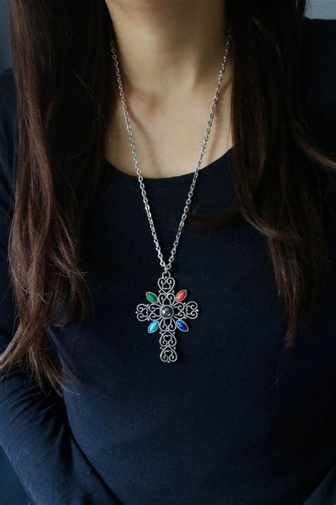 Vintage Avon Silver Cross Pendant Necklace Filigree Cross Etsy