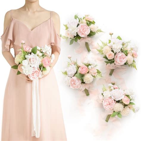 Ling S Moment Pink Bridesmaid Bouquet Set Of 4 Blush And Cream Wedding