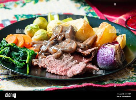 Roast Beef English Style Roast Dinner Christmas Dinner Stock Photo