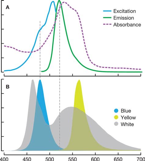 Led Spectra Subset A Excitation Blue And Emission Green Of The Download Scientific