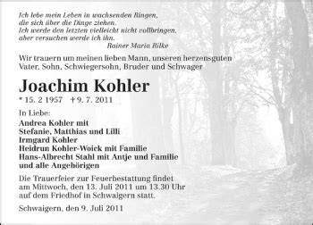 Traueranzeigen Von Joachim Kohler Trauerundgedenken De