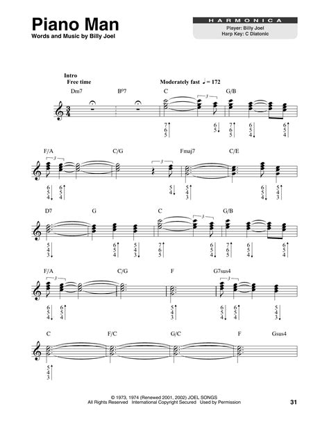 Piano Man By Billy Joel Sheet Music For Harmonica At Sheet Music Direct