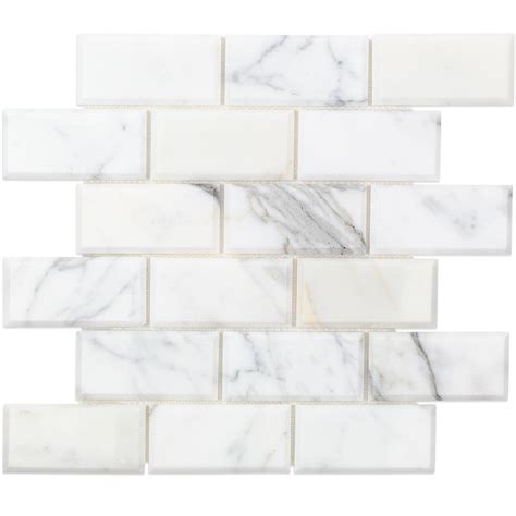 Ivy Hill Tile Beveled Calacatta Marble Mosaic 3 In X 6 In X 105 Mm Tile Sample Cal2x4bevsmp