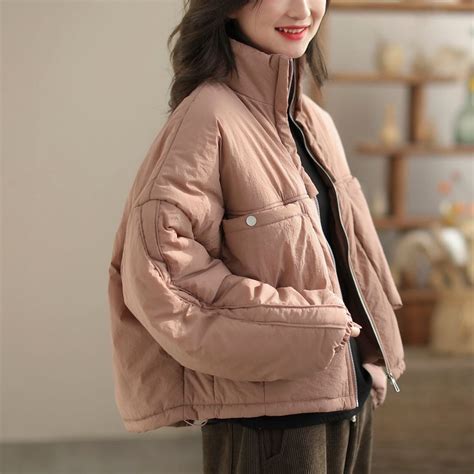 Women Casual Loose Minimalist Quilted Coat One Size Pink Femme