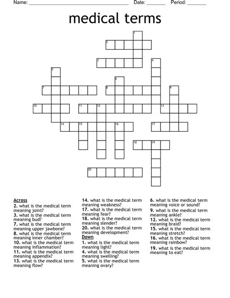 Medical Terms Crossword WordMint