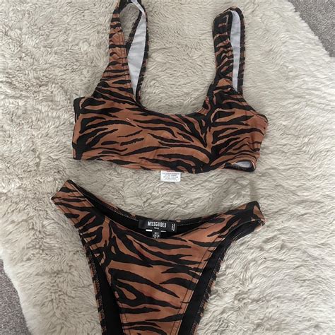 Missguided Tiger Print Bikini Set Size Tall Brand New Depop