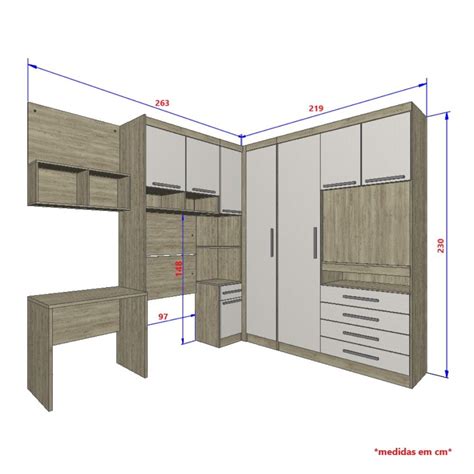 Guarda Roupa Dormitório Modulado Master Solteiro Canto c Painel p TV