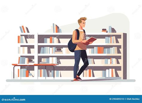 Man In Bookstore Vector Flat Minimalistic Isolated Illustration Stock