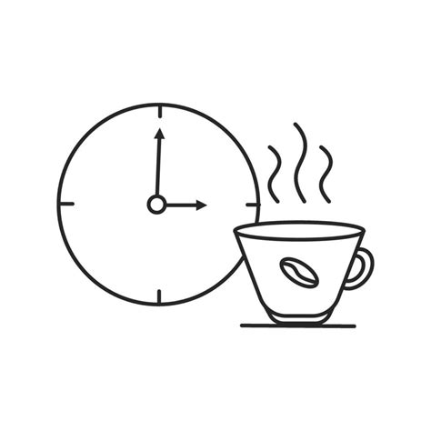 Coffee Break Icon Time Drink Cup With Clock Thin Line Symbol Vector