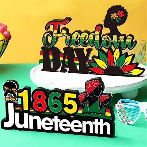 Sintuff 2 Pcs Happy Juneteenth Day Juneteenth Wooden Centerpieces For