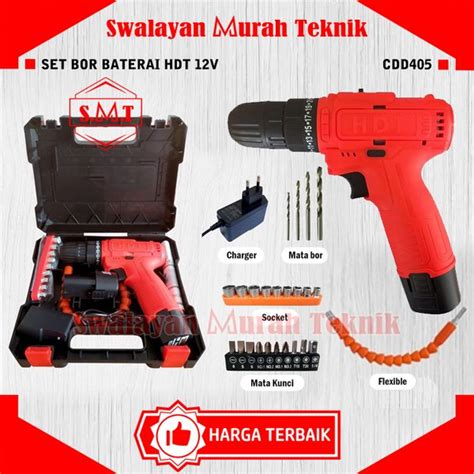 Jual Bor Baterai Cordless 12v HDT CDD405 Full Set 2 Baterai Plus Mata