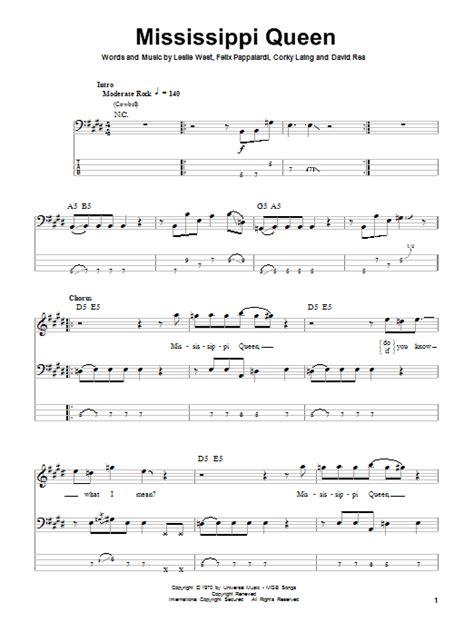 Mississippi Queen By Mountain Sheet Music For Bass Guitar Tab At Sheet