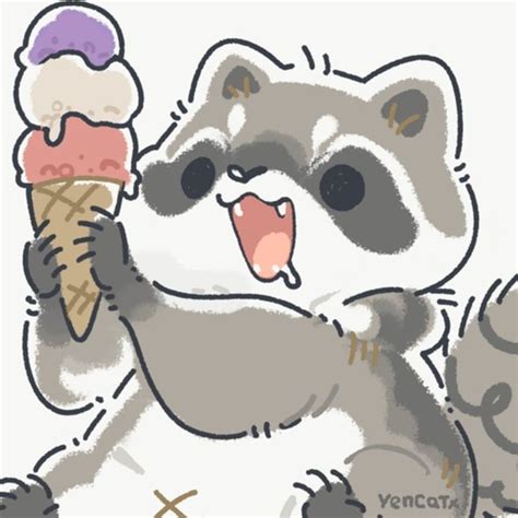 A Drawing Of A Raccoon Eating An Ice Cream Cone