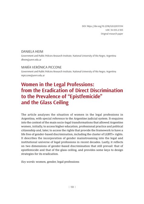 Pdf Women In The Legal Professions From The Eradication Of Direct