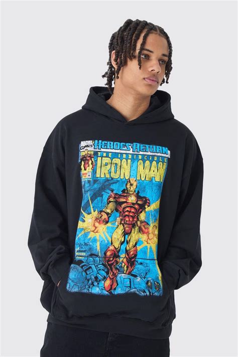 Oversized Iron Man Marvel License Print Hoodie