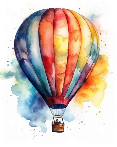 Vibrant Hot Air Balloon Digital Watercolor Nursery Decor Art Print Nursery Wall Art Adorable