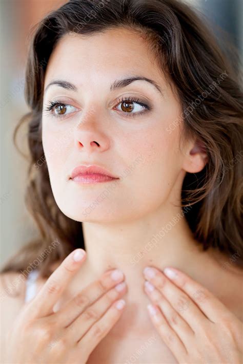 Woman Self Examining Her Throat Stock Image C033 2313 Science