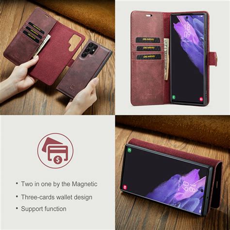 DG MING Samsung Galaxy S22 Ultra Wallet Magnetic Split Leather Case