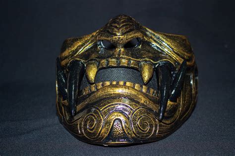 Half Face Gold Demon Assassin Ronin Samurai Mask Cool Baddass