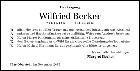 Traueranzeigen Von Wilfried Becker Rz Trauer De