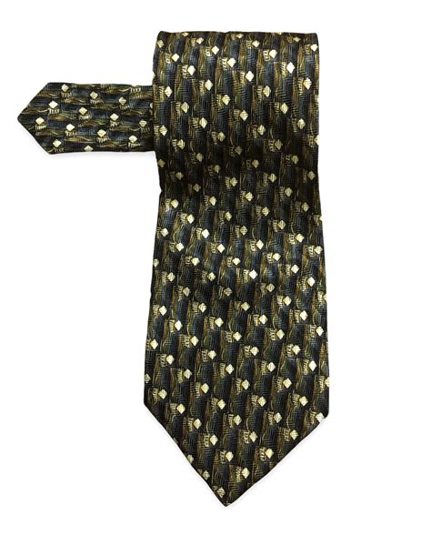 Vtg Jerry J Garcia Tie Army Green Brown Geometric Men S 100 Silk