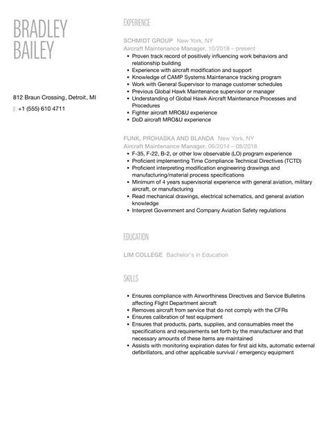 Aircraft Maintenance Manager Resume Samples Velvet Jobs