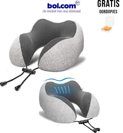 Nekkussen Reiskussen Vliegtuig Travel Pillow Memory Foam Grijs